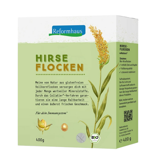 Reformhaus Bio Hirseflocken – 400 g Packung mit Collatier®-Verfahren für lange Haltbarkeit und frischen Geschmack