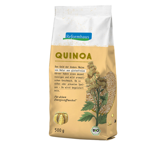 Reformhaus Quinoa Bio 500 g – glutenfreies Pseudogetreide mit mild-nussigem Geschmack in dekorativer Verpackung, ideal für süße und herzhafte Gerichte