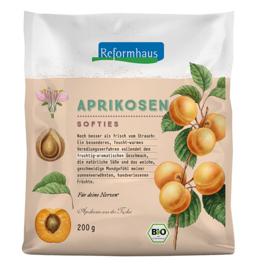 Reformhaus Aprikosen Softies Bio 200 g – sonnengereifte, handverlesene Soft-Aprikosen aus der Türkei mit fruchtig-süßem Aroma und weicher Konsistenz