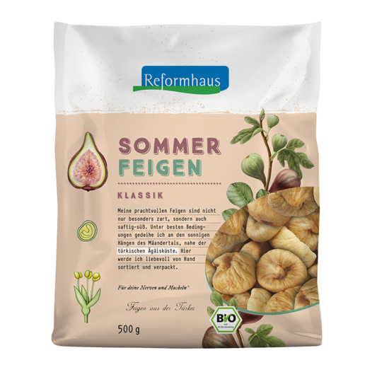 Reformhaus Sommerfeigen Klassik Bio 500 g – sonnengetrocknete, handverlesene Feigen aus der Türkei, saftig-süß und zart in nachhaltiger Verpackung