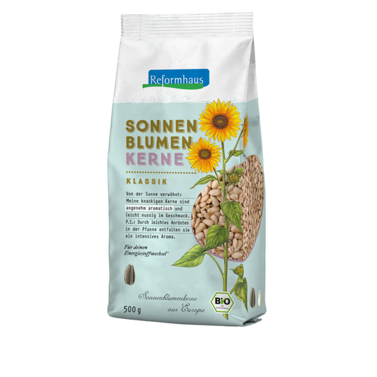 Reformhaus Sonnenblumenkerne Klassik Bio 500 g – aromatisch-nussige Sonnenblumenkerne aus Europa, ideal zum Rösten, Backen oder als Topping