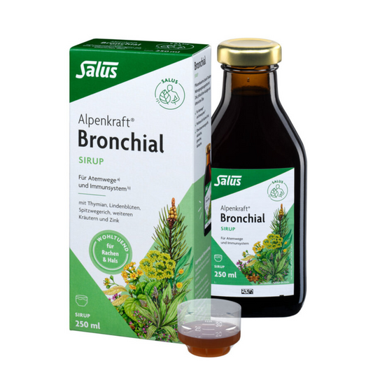 Salus Alpenkraft Bronchial Sirup 250 ml – wohltuender Hustensirup mit Thymian, Lindenblüten, Spitzwegerich, Kräutern und Zink für Atemwege und Immunsystem