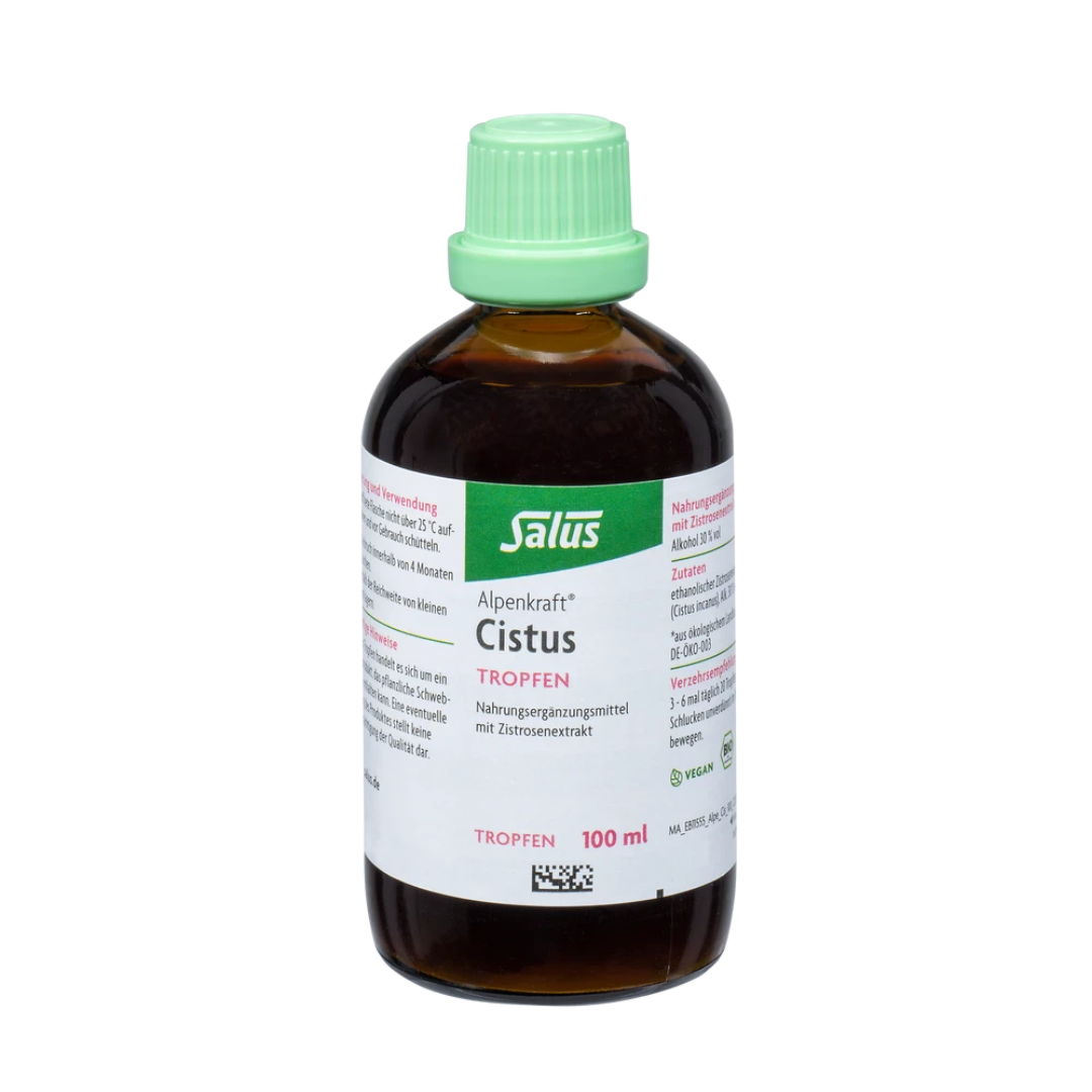 Salus Alpenkraft Cistus Tropfen 100 ml – Nahrungsergänzungsmittel mit Bio-Zistrosenextrakt in Glasflasche, vegan