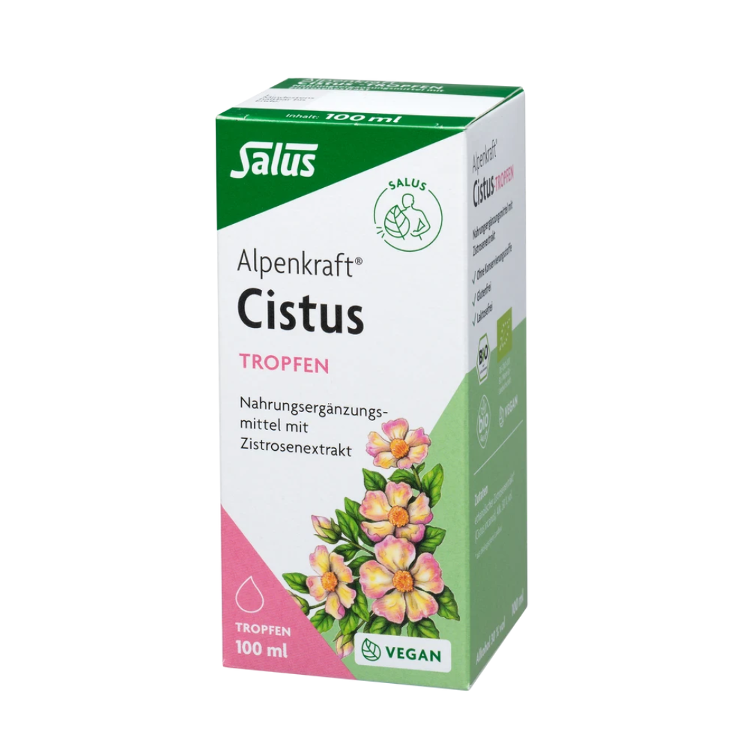 Salus Alpenkraft Cistus Tropfen 100 ml – Bio-Nahrungsergänzungsmittel mit Zistrosenextrakt, vegan in Faltschachtel