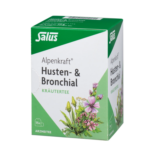 Salus Alpenkraft Husten- und Bronchial Kräutertee 30 g – Arzneitee mit 15 Bio-Teebeuteln für Hals und Atemwege