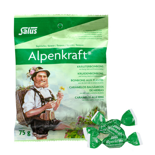 Salus Alpenkraft Kräuterbonbons 75 g – bayerische Husten- und Kräuterbonbons mit Honig, Malz und Kräuterextrakten im Beutel