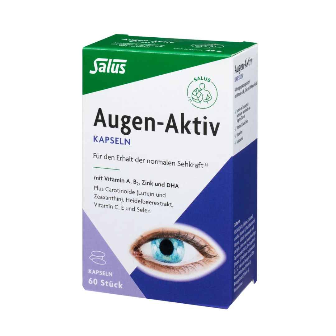 Salus Augen-Aktiv Kapseln – Nahrungsergänzung für die Sehkraft mit Vitamin A, Zink, Lutein und DHA, 60 Stück