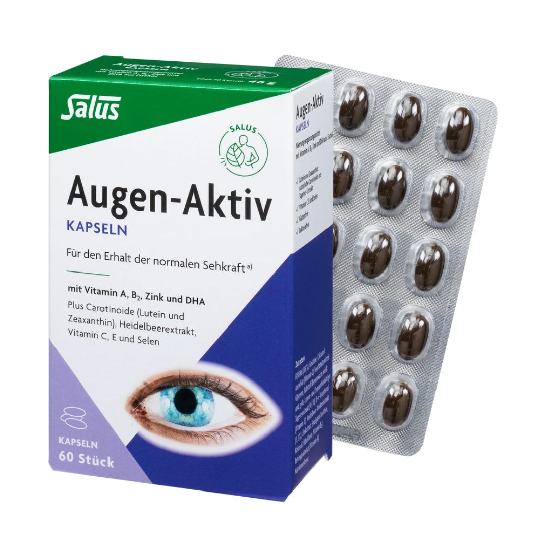 Salus Augen-Aktiv Kapseln – 60 Kapseln zur Unterstützung der Sehkraft, mit Lutein, Zeaxanthin und Heidelbeerextrakt
