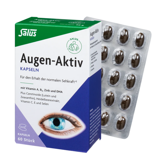 Salus Augen-Aktiv Kapseln – 60 Kapseln zur Unterstützung der Sehkraft, mit Lutein, Zeaxanthin und Heidelbeerextrakt