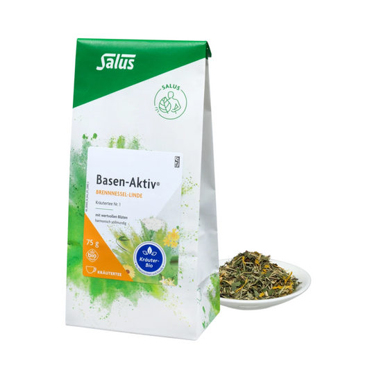 Salus Basen-Aktiv Kräutertee Nr. 1 Brennnessel-Linde Bio 75 g – Packung und lose Kräutermischung