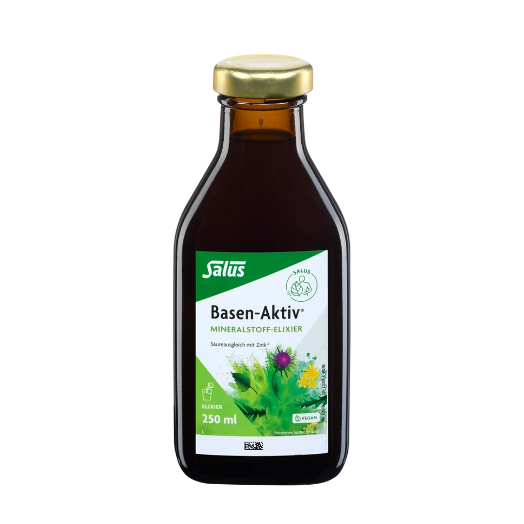 Salus Basen-Aktiv Mineralstoff-Elixier 250 ml – Glasflasche mit goldfarbenem Deckel
