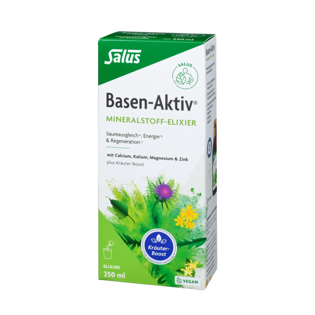 Salus Basen-Aktiv Mineralstoff-Elixier 250 ml – Verpackung mit Kräuter-Boost