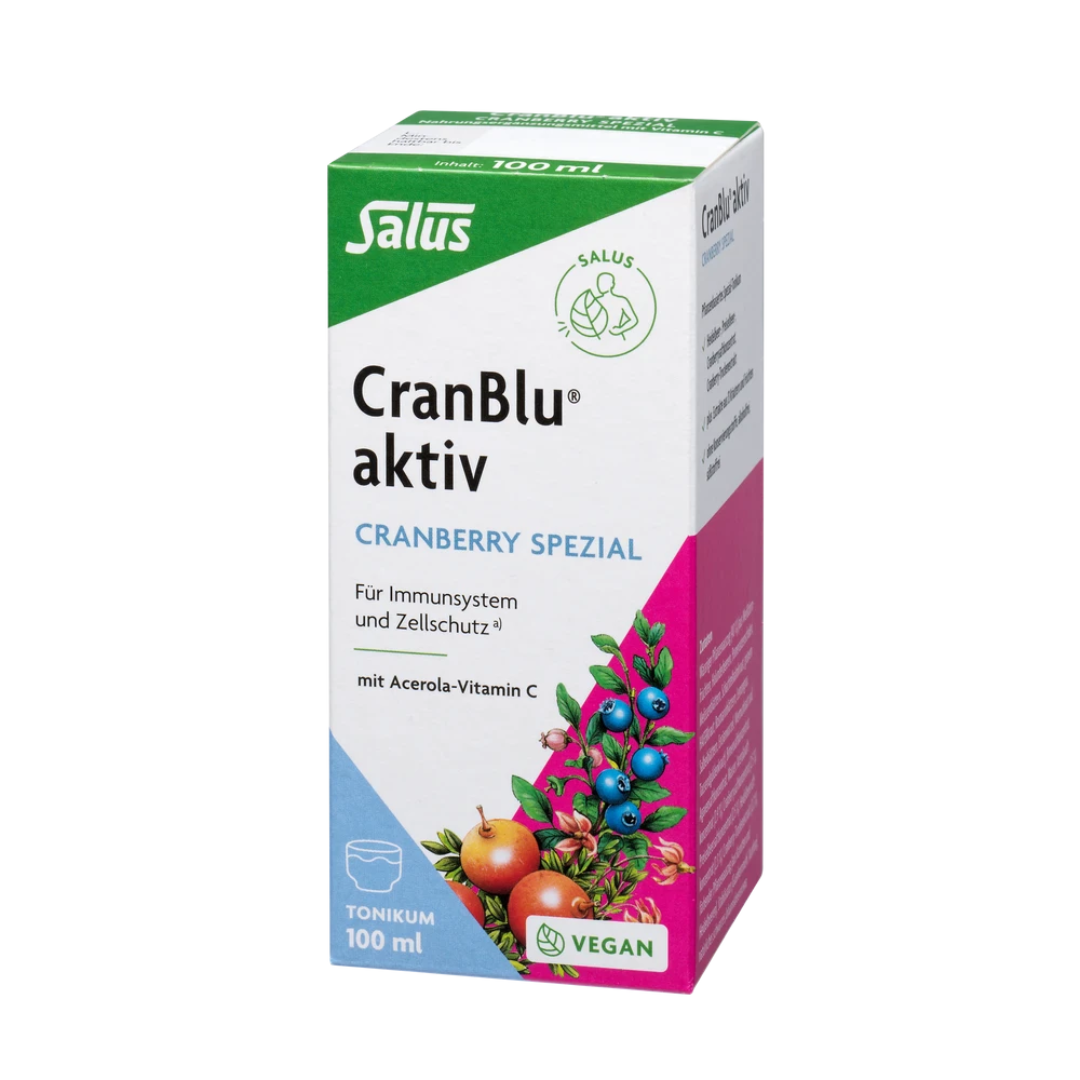 Salus CranBlu aktiv Cranberry Spezial Tonikum 100 ml – vegane Packung mit Acerola und Vitamin C