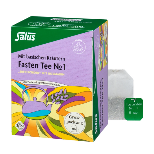 Salus Fasten Tee Nr. 1 Bio Filterbeutel Packung und Teebeutel – Basischer Bio-Kräutertee mit Rosmarin, Großpackung 40 Teebeutel.