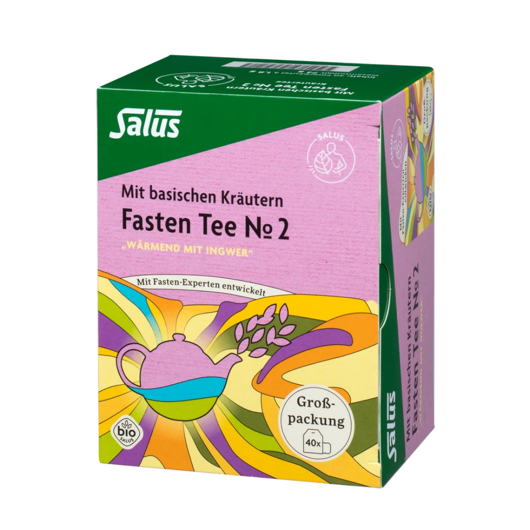 Salus Fasten Tee Nr. 2 Bio 40 Filterbeutel – Verpackung der Kräuterteemischung mit Ingwer für Fastenkuren