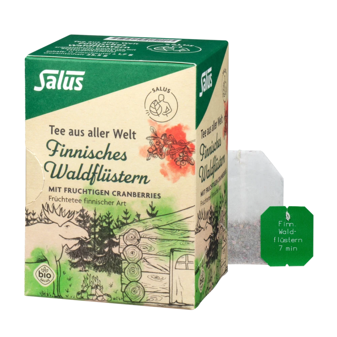 Salus Finnisches Waldflüstern Tee – Bio-Früchtetee Packung mit Cranberries und Teebeutel