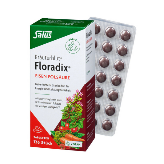 Salus Floradix Eisen Folsäure Tabletten – 126 vegane Tabletten für erhöhten Eisenbedarf in Blisterpackung