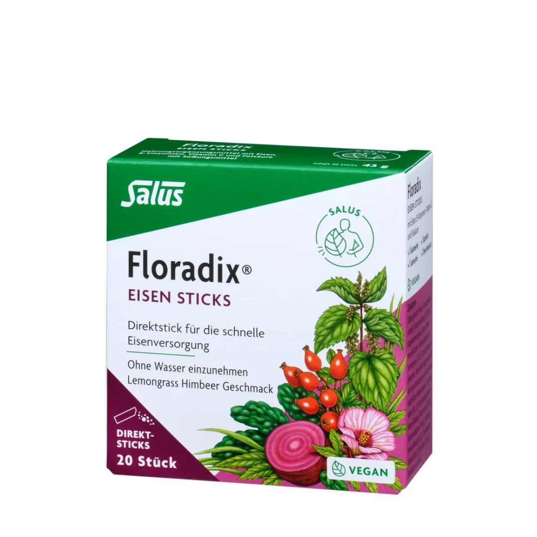 Salus Floradix Eisen Sticks – 20 Direktsticks für schnelle Eisenversorgung, vegan