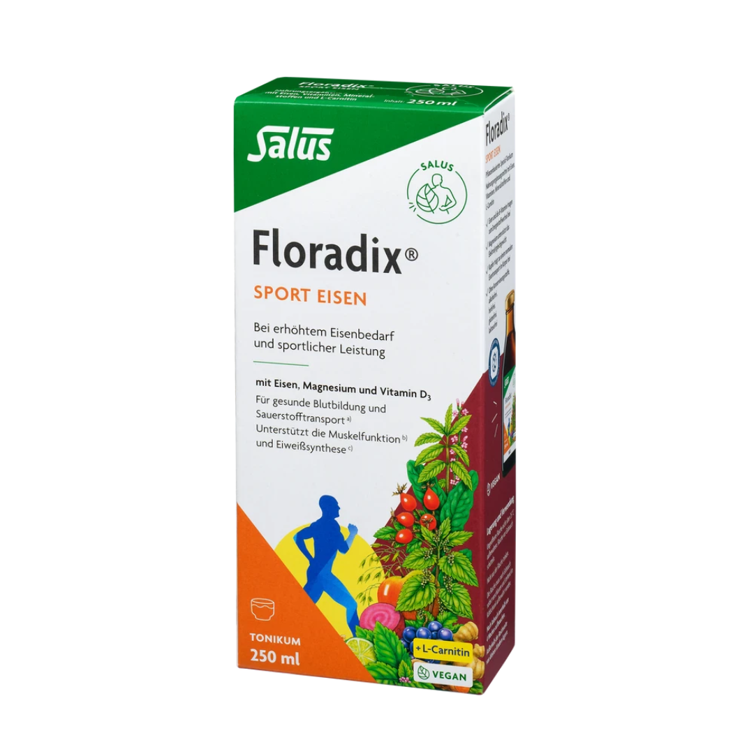 Salus Floradix Sport Eisen Tonikum 250 ml – Verpackung mit Eisen, Magnesium und Vitamin D3 für sportliche Leistung