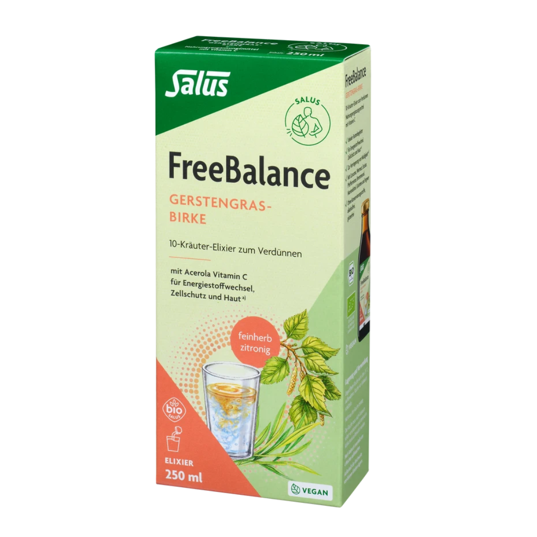 Salus Free Balance Gerstengras-Birke Bio Elixier 250 ml – 10-Kräuter-Elixier mit Acerola Vitamin C zum Verdünnen