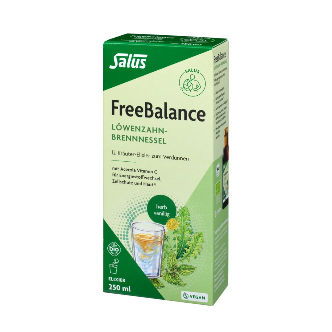 Salus Free Balance Löwenzahn-Brennnessel Bio Elixier 250 ml – 12-Kräuter-Elixier mit Acerola Vitamin C zum Verdünnen