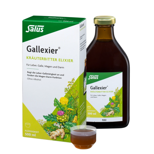 Salus Gallexier Kräuterbitter Elixier 500 ml – Flasche mit Dosierbecher und Faltschachtel