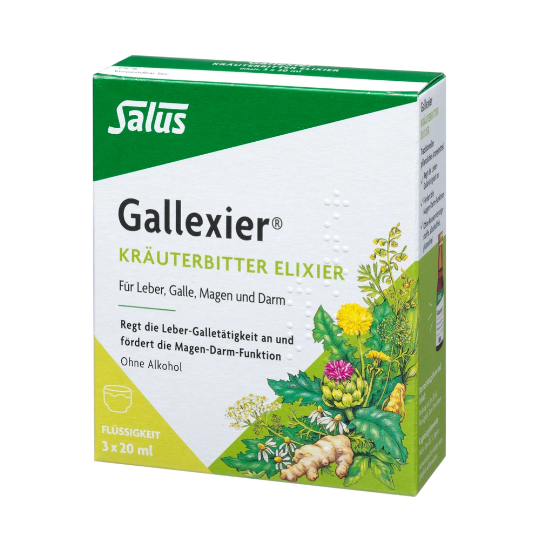 Salus Gallexier Kräuterbitter Elixier 3×20 ml – praktische Portionsfläschchen für Leber, Galle, Magen und Darm