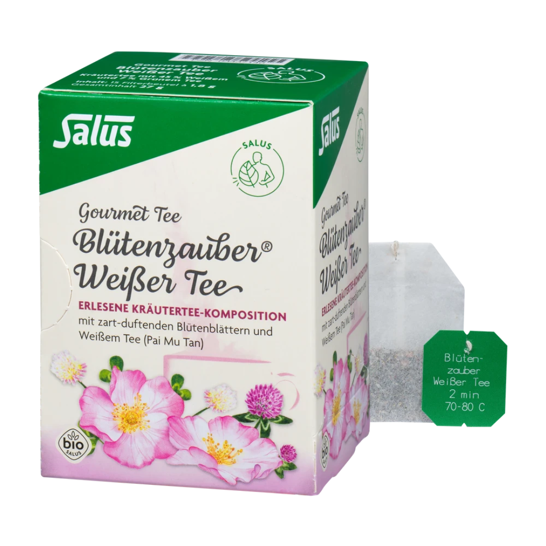 Salus Gourmet Tee Blütenzauber Weißer Tee – Packung Bio-Teekomposition mit Weißtee und Blüten, inkl. Teebeutel