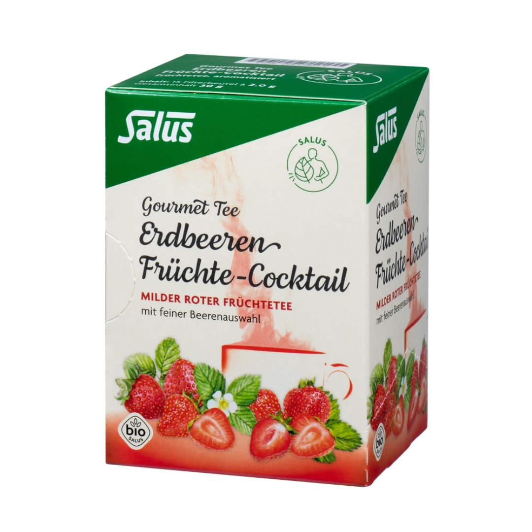 Salus Gourmet Tee Erdbeeren Früchte-Cocktail – Bio Früchtetee mit Erdbeeren und Beerenauswahl in der Faltschachtel