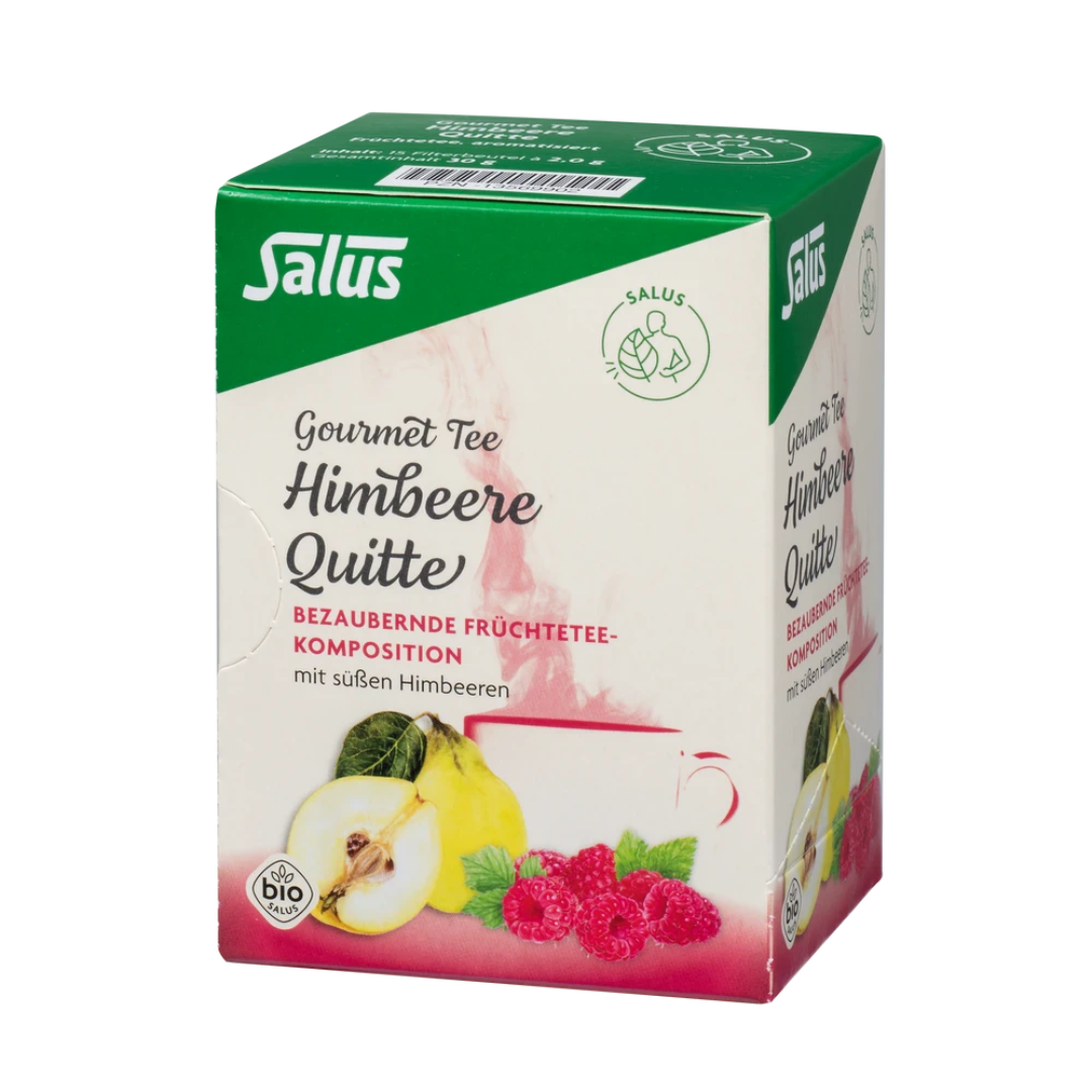 Salus Gourmet Tee Himbeere Quitte – Bio Früchtetee mit Himbeeren und Quittenstücken in der Faltschachtel