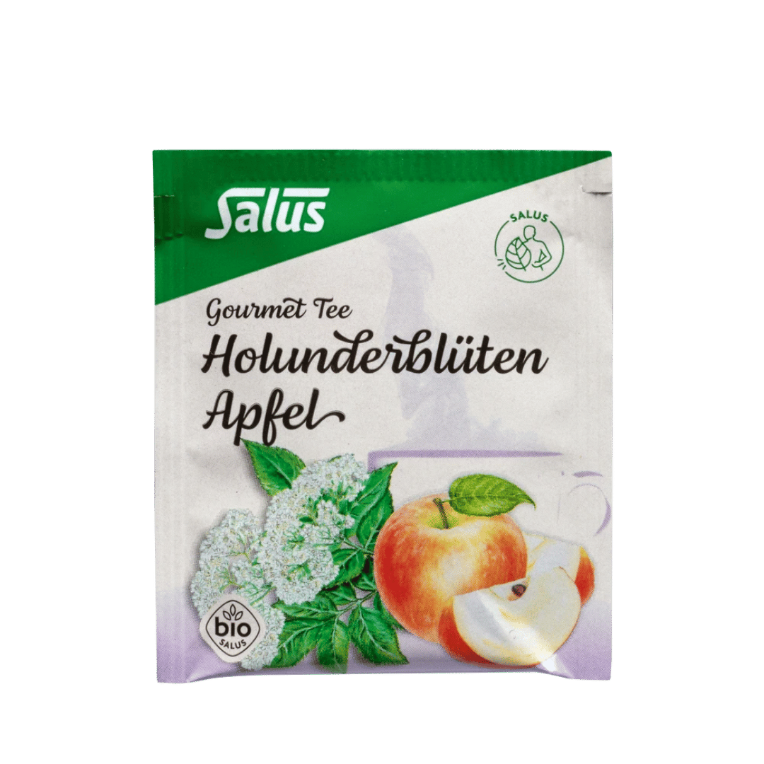 Salus Gourmet Tee Holunderblüten Apfel – Bio Früchtetee mit Holunderblüten und Apfelstücken im Umbeutel