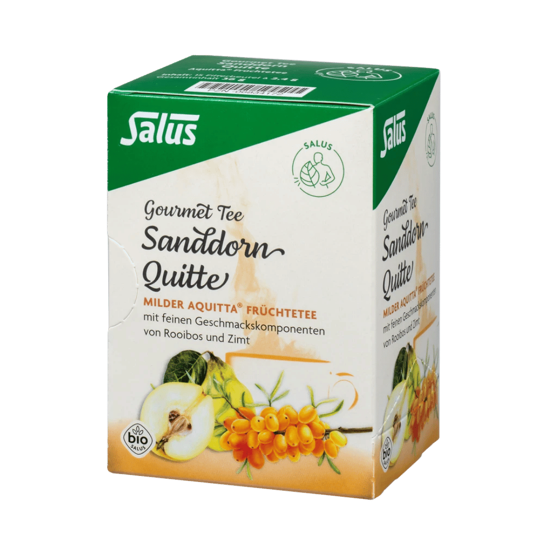 Salus Gourmet Tee Sanddorn Quitte – Bio Aquitta Früchtetee mit Sanddorn und Quitte in der Faltschachtel