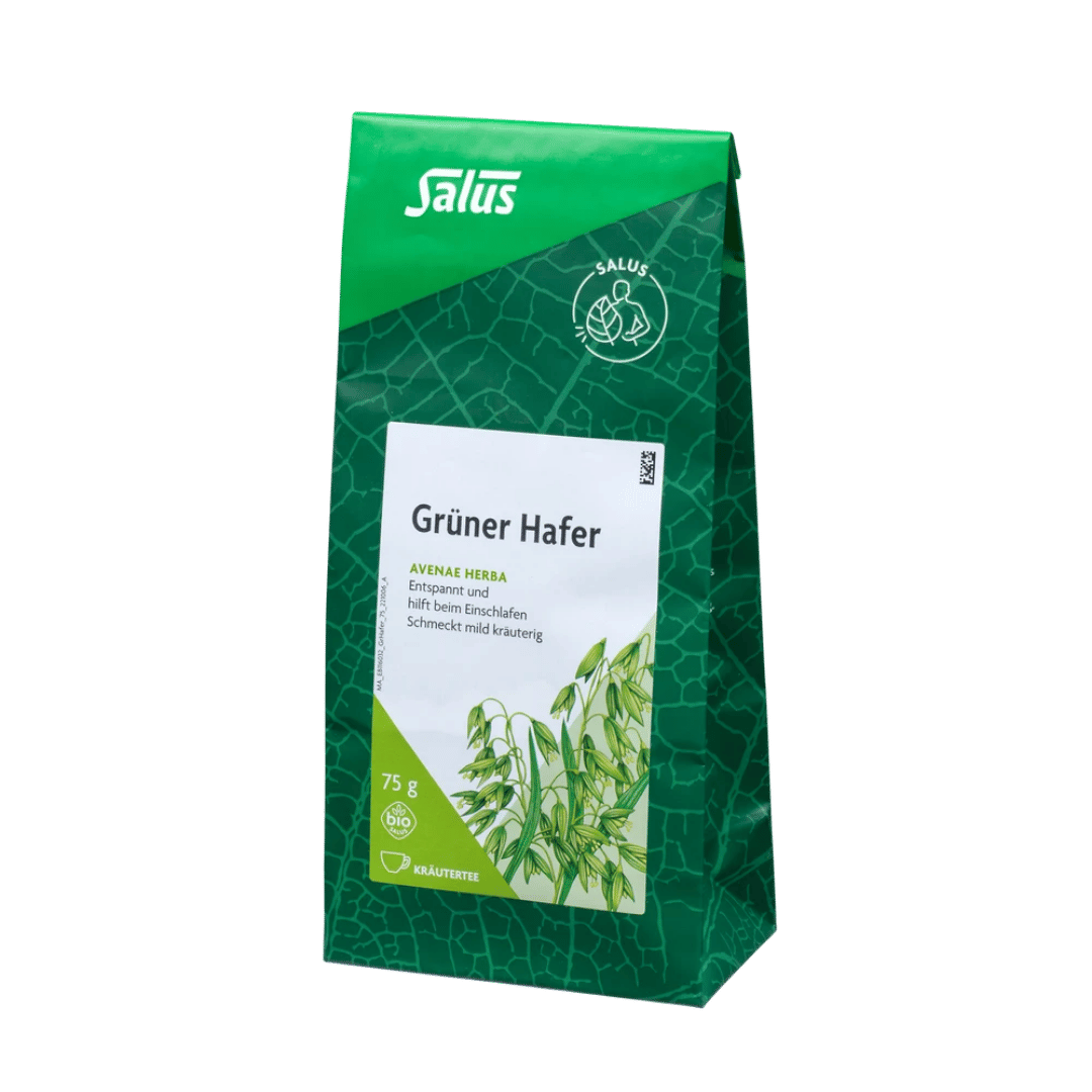 Verpackung Salus Grüner Hafer Tee Bio lose 75 g – entspannender Kräutertee