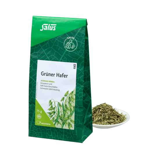 Salus Grüner Hafer Tee lose 75 g – Bio-Kräutertee entspannend, mit Verpackung und Inhalt