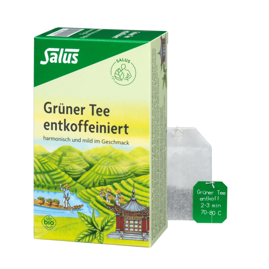 Salus Grüner Tee entkoffeiniert Bio – 15 Filterbeutel, harmonisch und mild im Geschmack