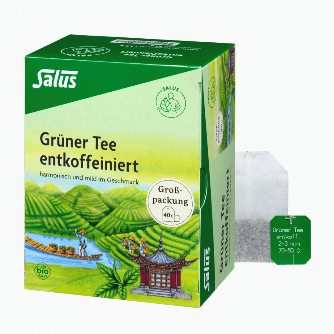 Salus Grüner Tee entkoffeiniert Bio – Großpackung mit 40 Filterbeuteln, harmonisch und mild im Geschmack