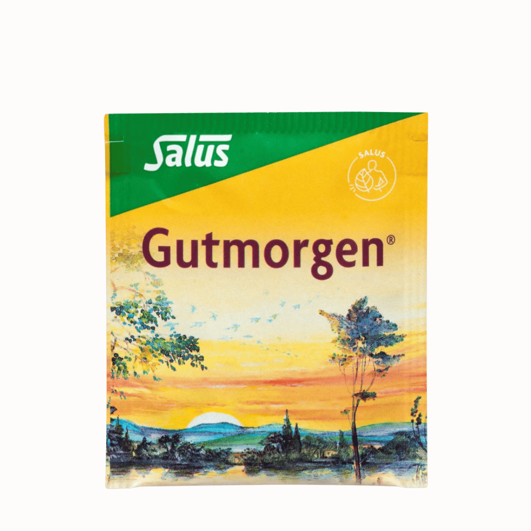 Salus Gutmorgen Kräutertee Bio – aromaversiegelter Umbeutel mit Sonnenaufgangs-Illustration