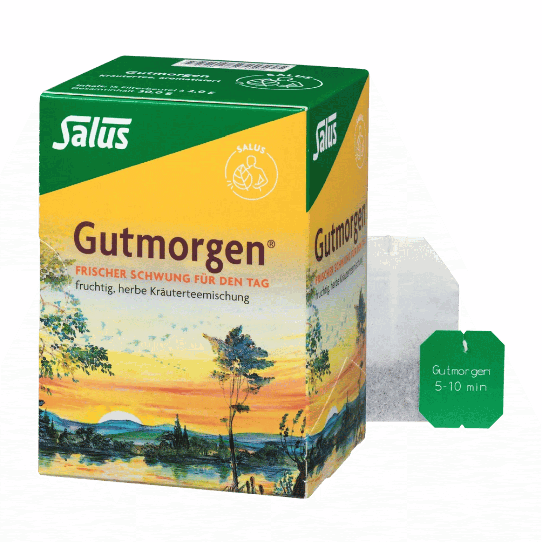 Salus Gutmorgen Kräutertee Bio – Packung mit 15 Filterbeuteln und einzelnem Teebeutel, fruchtig-herbe Mischung für den Morgen