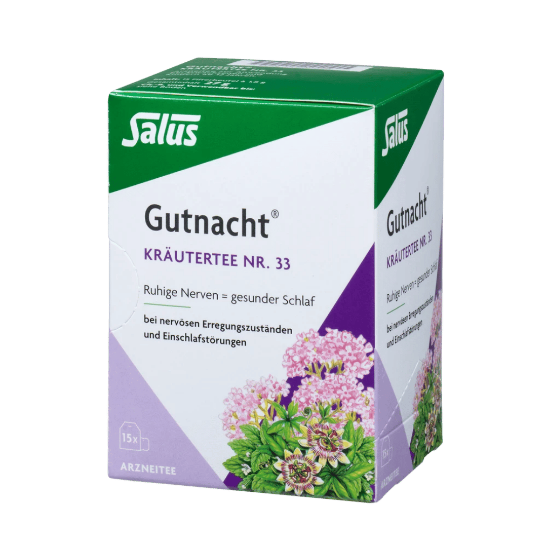 Salus Gutnacht Kräutertee Nr. 33 – 15 Filterbeutel, Arzneitee zur Unterstützung bei nervösen Erregungszuständen und Einschlafstörungen