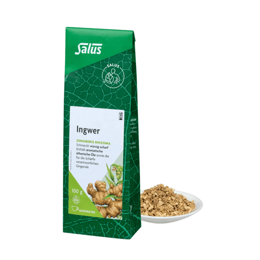 Salus Ingwer Tee – lose Bio-Ingwerstücke 100 g, Gewürztee im Beutel für aromatischen Aufguss