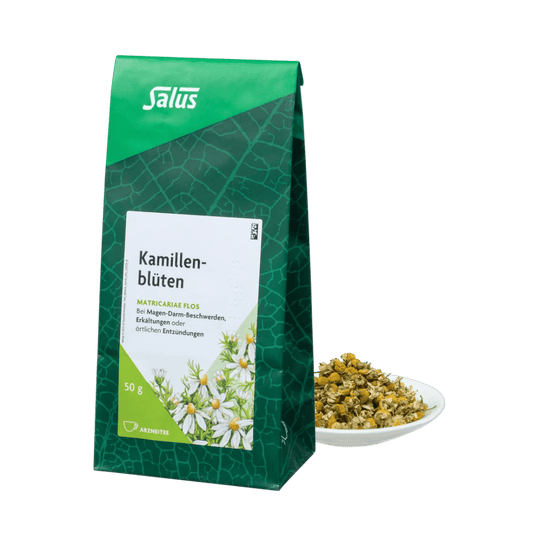 Salus Kamillenblüten Arzneitee – 50 g lose Bio-Kamillenblüten im Beutel, wohltuender Tee bei Magen-Darm-Beschwerden und Erkältungen