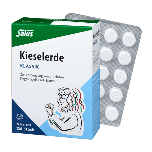 Salus Kieselerde Tabletten mit Blisterpackung, 120 Stück gegen brüchige Nägel, komplette Produktansicht