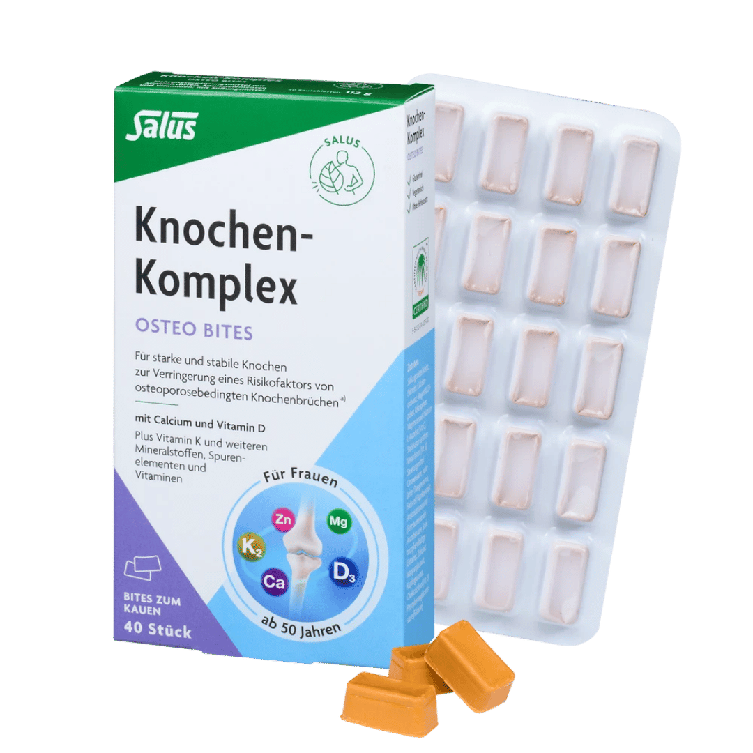 Salus Knochen-Komplex Komplettset - Verpackung mit Blister und drei Kaukapseln, 40 Stück Osteo Bites für die Knochengesundheit