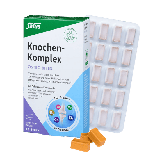 Salus Knochen-Komplex Komplettset - Verpackung mit Blister und drei Kaukapseln, 40 Stück Osteo Bites für die Knochengesundheit