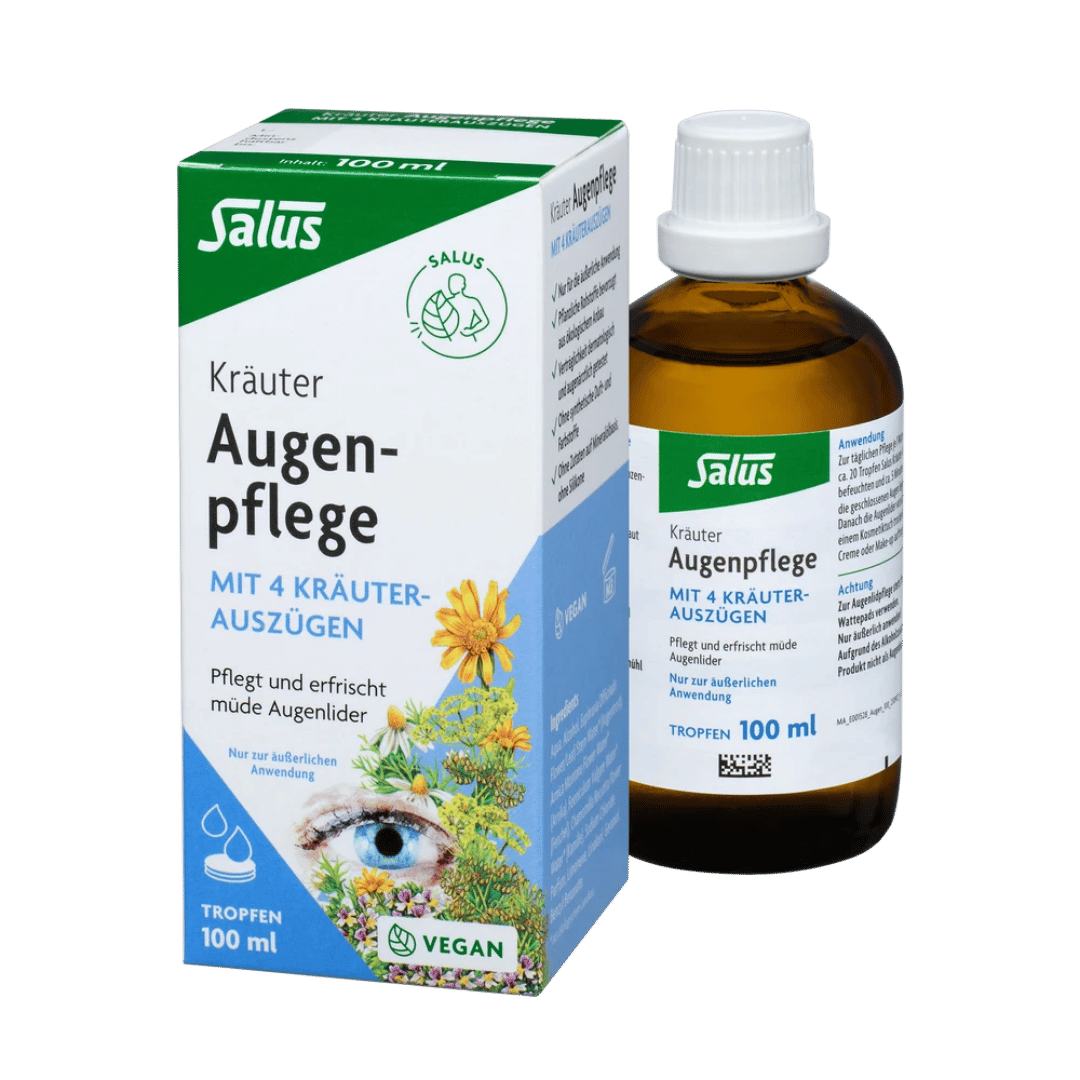 Salus Kräuter Augenpflege Set - 100ml Tropfenflasche mit Verpackung, vegane Augenspülung mit 4 Kräutern
