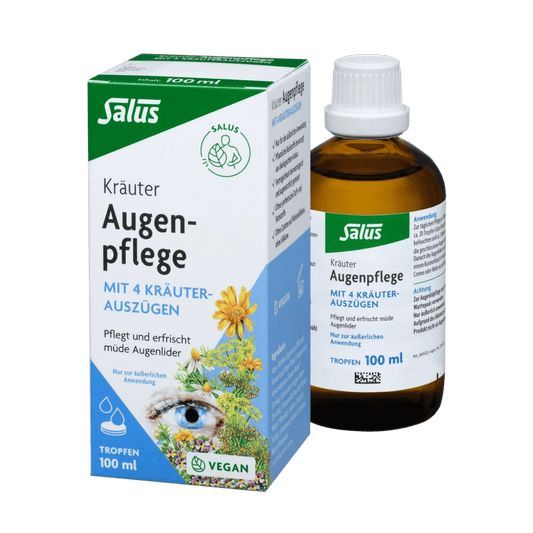 Salus Kräuter Augenpflege Set - 100ml Tropfenflasche mit Verpackung, vegane Augenspülung mit 4 Kräutern
