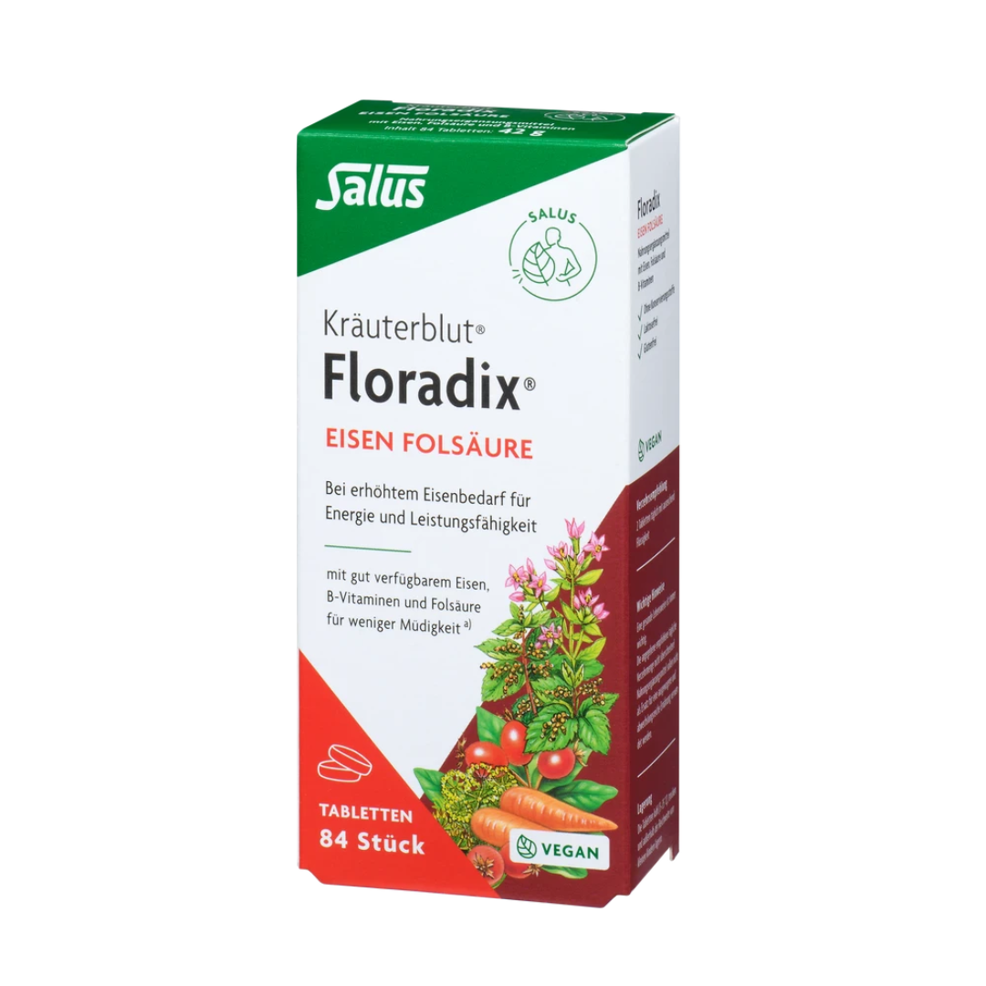 Salus Floradix Eisen Folsäure Tabletten – 84 vegane Tabletten für erhöhten Eisenbedarf