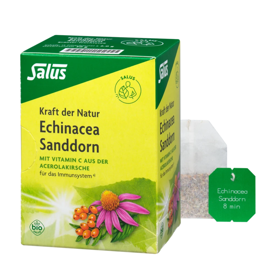 Salus Echinacea Sanddorn Bio – Teepackung mit einzeltem Teebeutel und 8 Minuten Ziehzeit