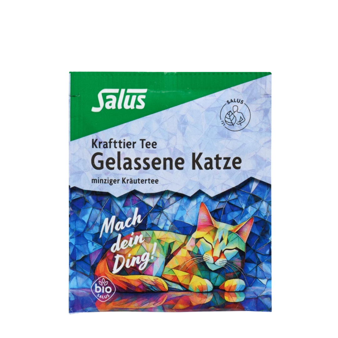 Salus Krafttier Tee Gelassene Katze – Bio-Kräutertee mit Minze in farbiger Einzelverpackung