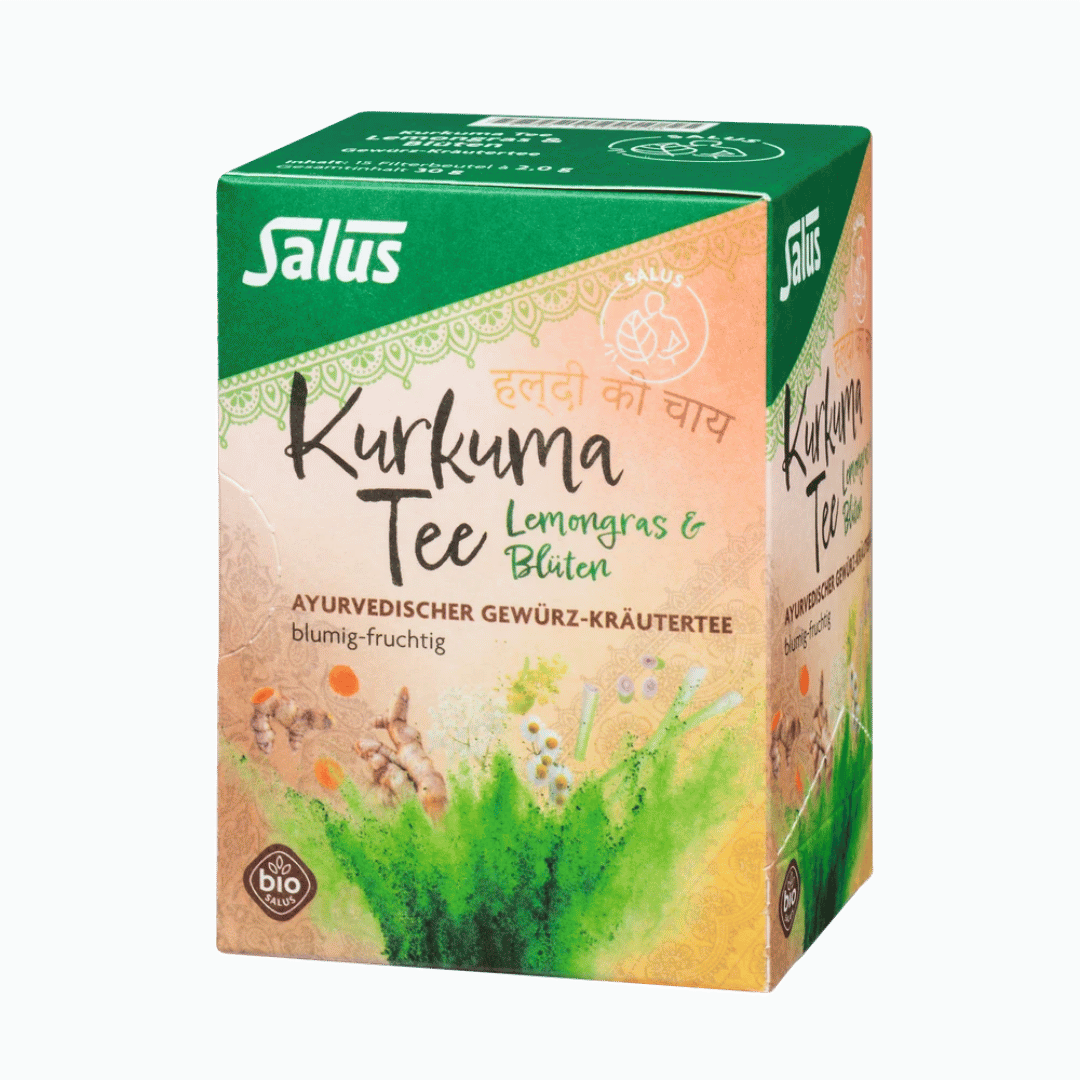 Salus Kurkuma Tee Lemongras und Blüten Bio, ayurvedischer Gewürz-Kräutertee in Faltschachtel